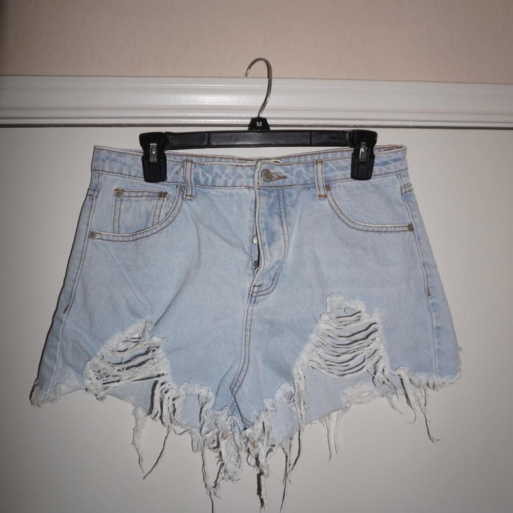Distressed Light Blue Denim Shorts